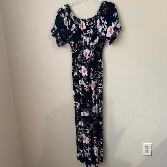 Kindred Anthropologie Womens Jumpsuit Size S Black Floral Wide Leg Casual Travel - Picture 2 of 13
